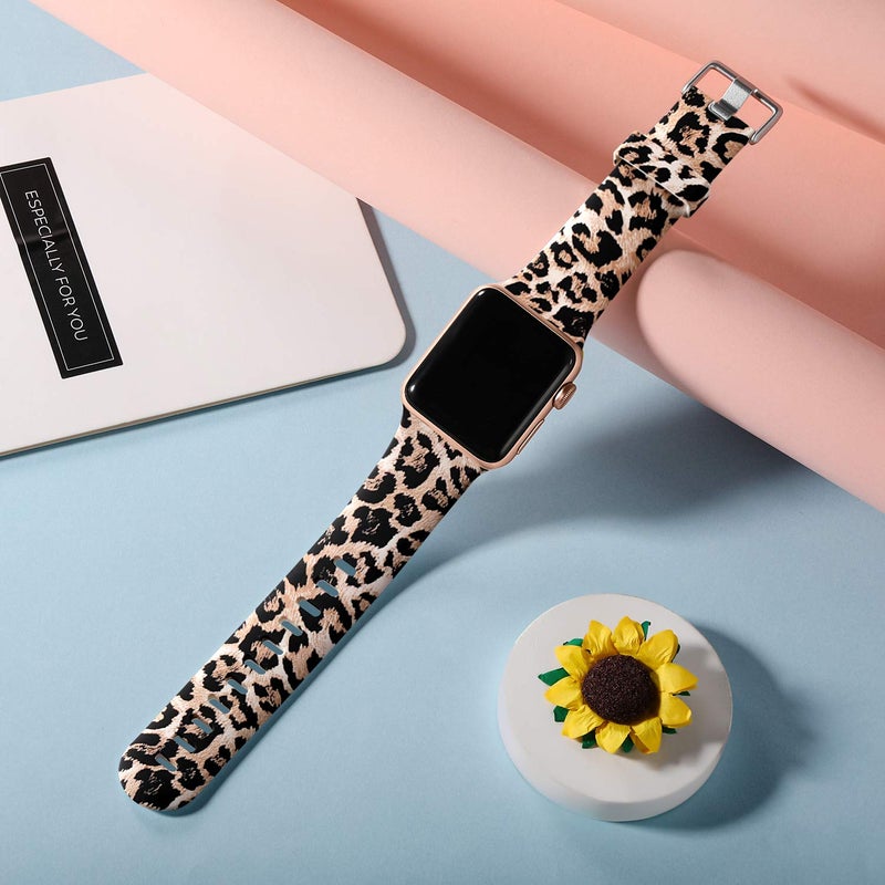 Laffav Compatible with Apple Watch Bands 42mm 41mm 40mm 38mm for Women Men, Soft Silicone Fadeless Pattern Print Wristbands for iWatch Series 11/10/9/8/7/6/5/4/3/2/1 SE/SE2/SE3, Classic Leopard - Image 2